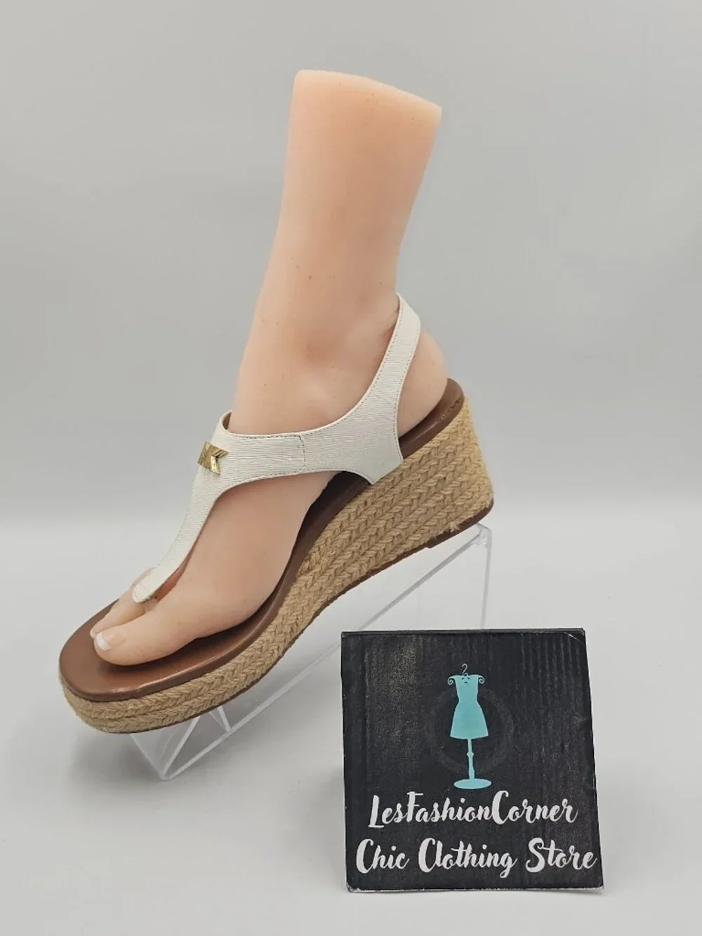 Michael Kors Womens White Leather Laney Thong Espadrille Wedge Sandals Sz 8 3763
